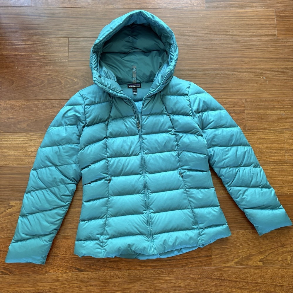 Patagonia Downtown Jacket Duck-Down Hooded Puffer Teal Gorpcore Women's Large